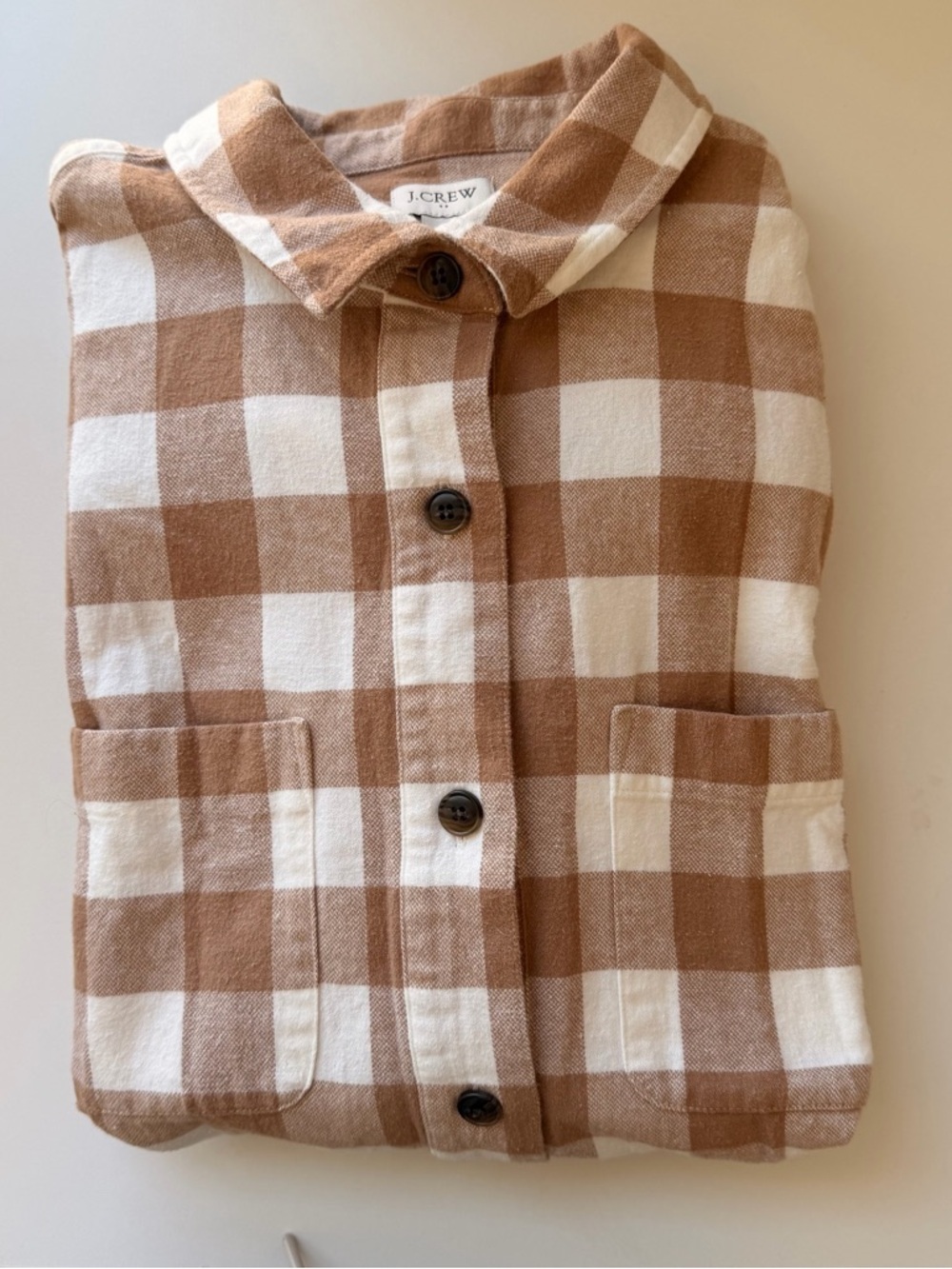 J.CREW Flannel Plaid Brown White Button-Up Shirt Women’s Size L - Picture 8 of 8